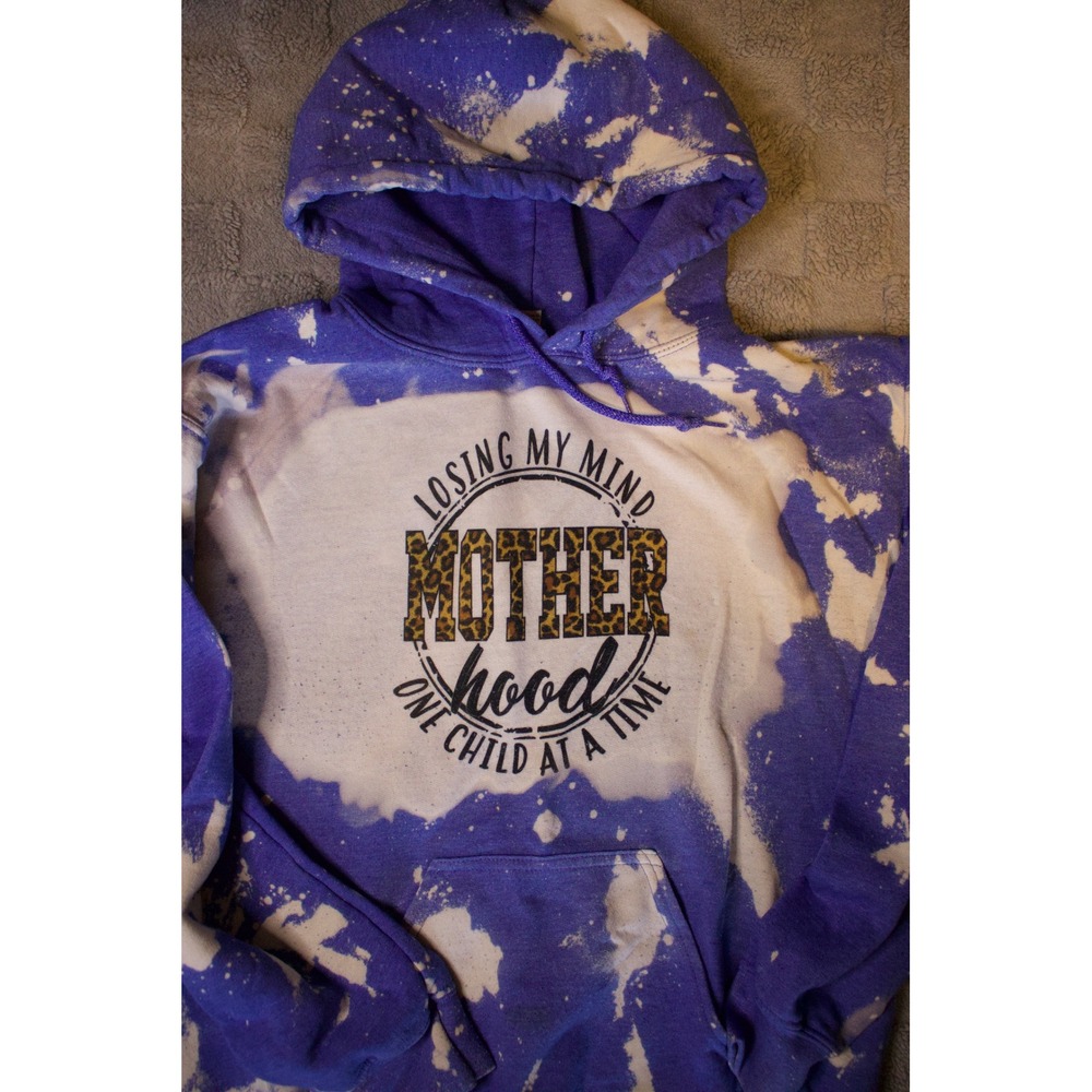 Custom Bleached Graphic Hoodie Lot Motherhood & Western Bull Skull Green Purple - Picture 6 of 7